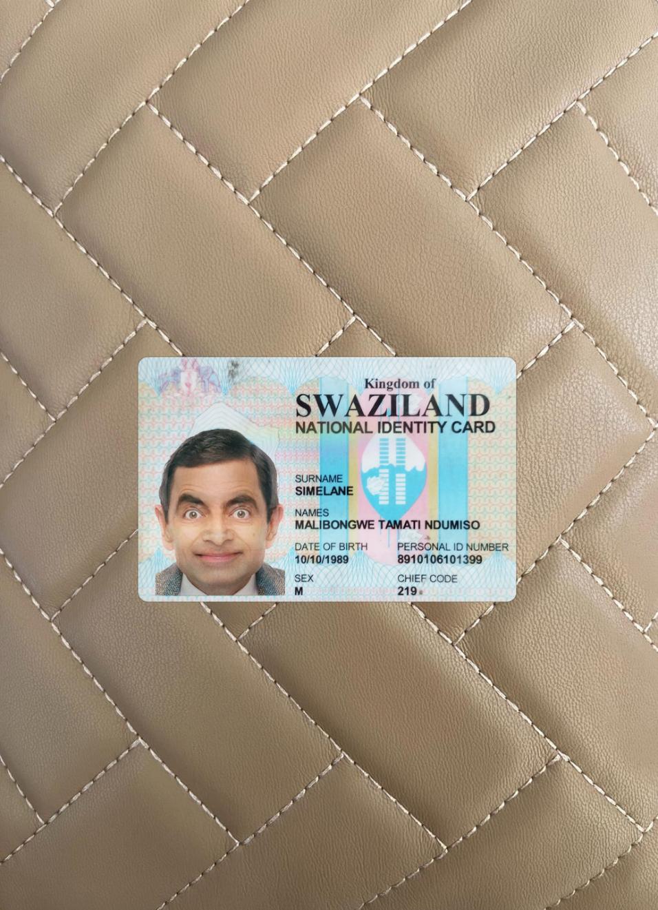 Downloadable Swaziland national ID card photolook template